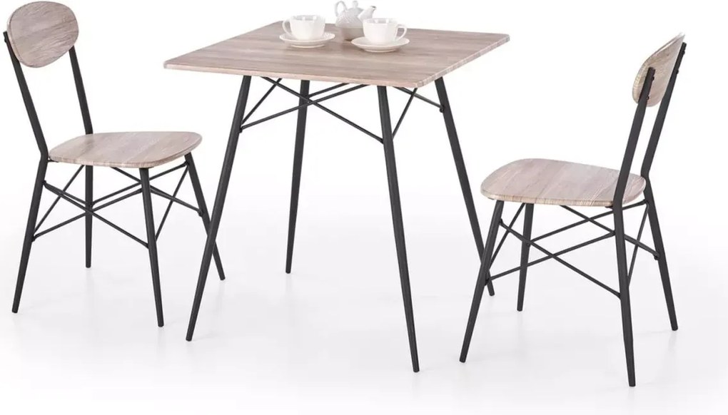 Zestaw Rille – nowoczesny i funkcjonalny komplet do jadalni: elegancki stół z laminowanym blatem i dwa wygodne krzesła