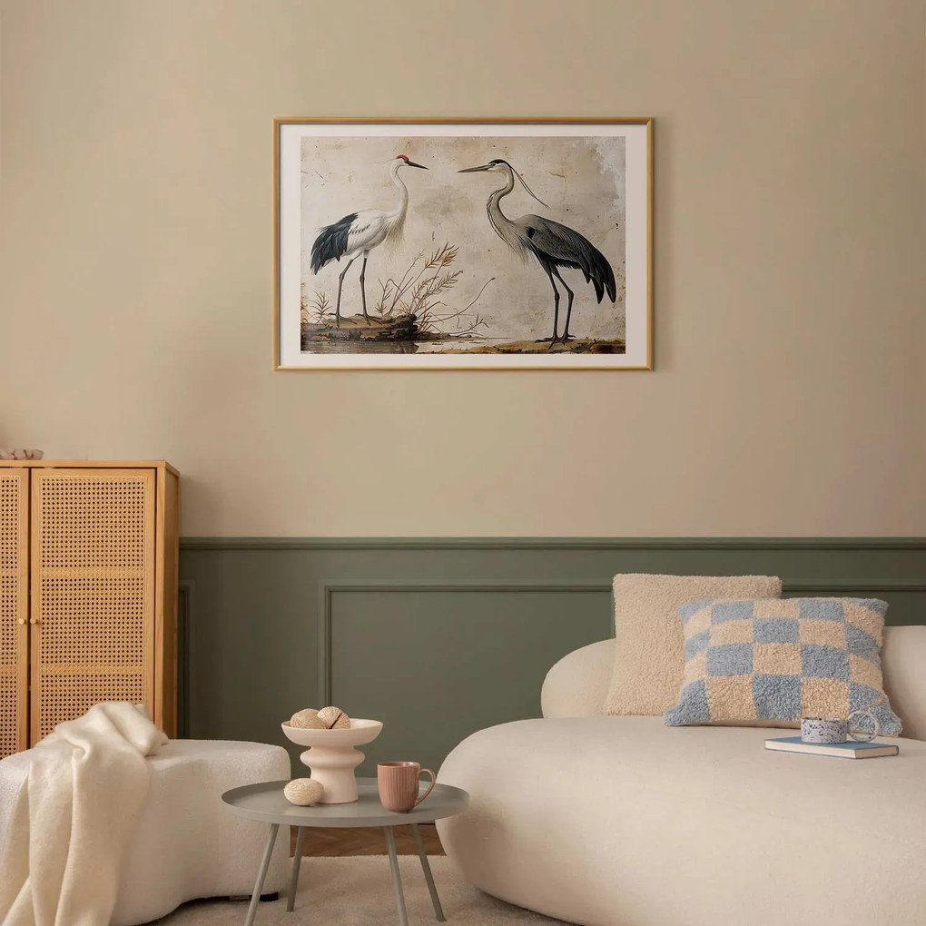 Plakat Ptaki z ryciny 60x40 cm z ramą złotą z marginesem ARTGEIST B