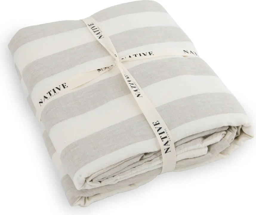 Jasnoszaro-kremowa lniana pościel dwuosobowa 200x200 cm Natural Stripes – Native Natural