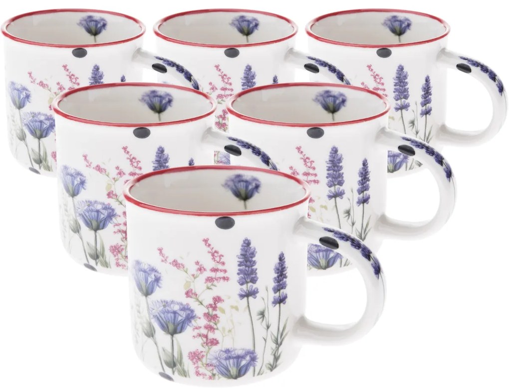 Zestaw 6 kubków porcelanowych Letnia łąka 230 ml, fioletowy