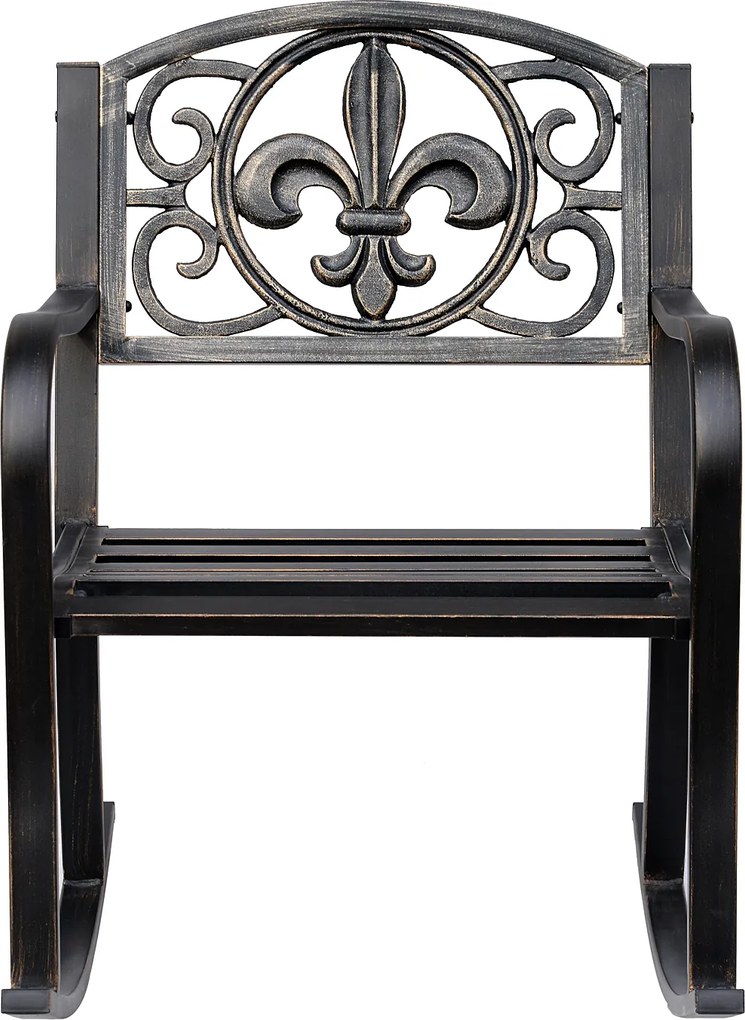 Outsunny Krzesło Bujane Ogrodowe Metalowe Antyczny Styl Brązowe Wygodne Siedzisko 60x73x85cm | Aosom PL