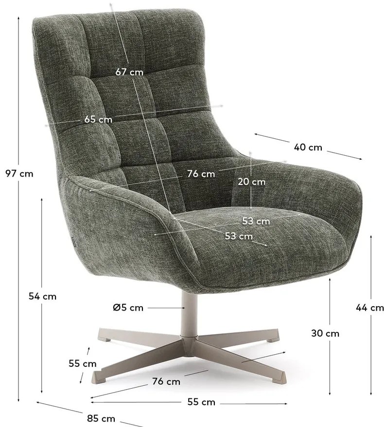 Szarozielony obrotowy fotel z tkaniny szenilowej Teryl – Kave Home