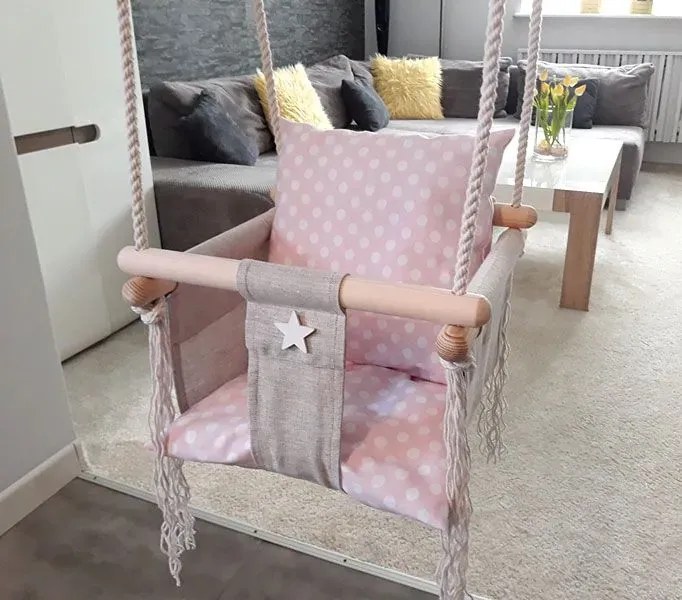 Różowa huśtawka w groszki dla dziewczynki S8-L01