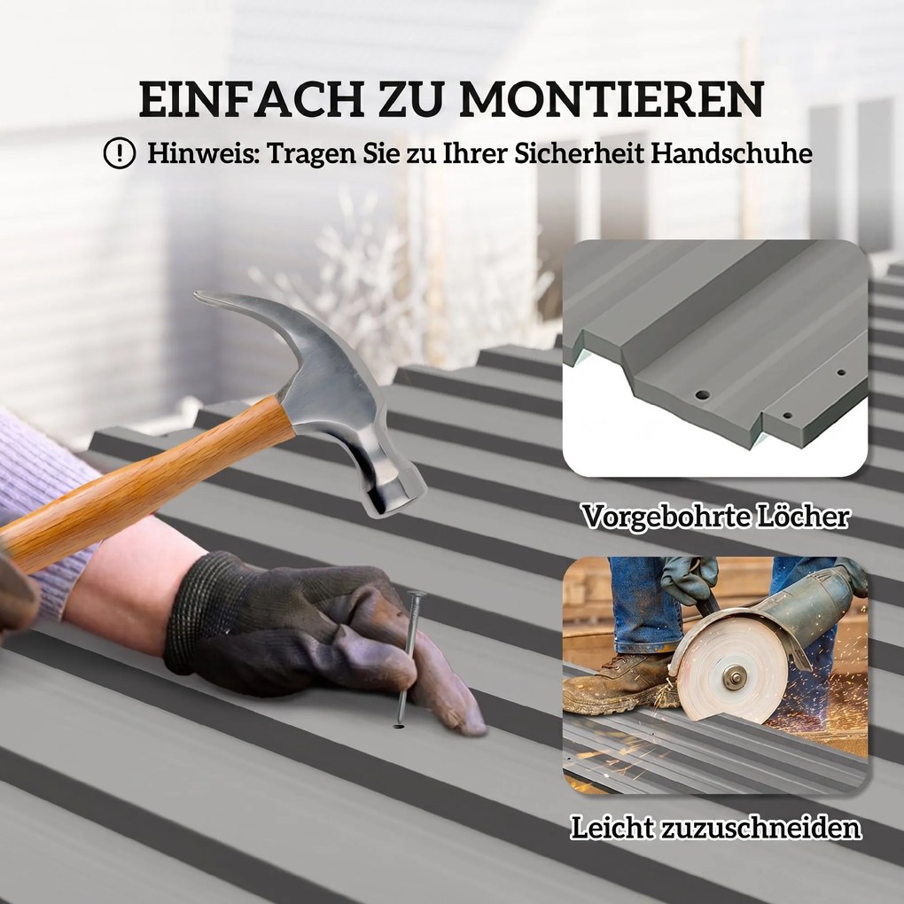 Outsunny 12 szt. blach trapezowych 129x45cm 7m² ocynkowana blacha dachowa 0,25 mm odporna na warunki atmosferyczne Jasnoszary | Aosom PL