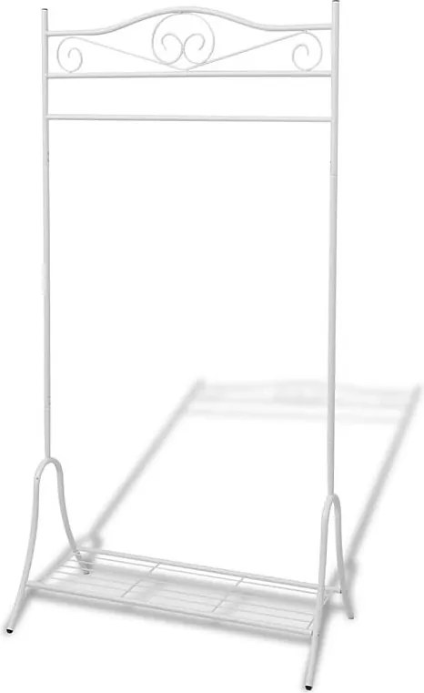 Biały Stalowy Wieszak na Ubrania z Półką - Praktyczne i Eleganckie Przechowywanie Ubran