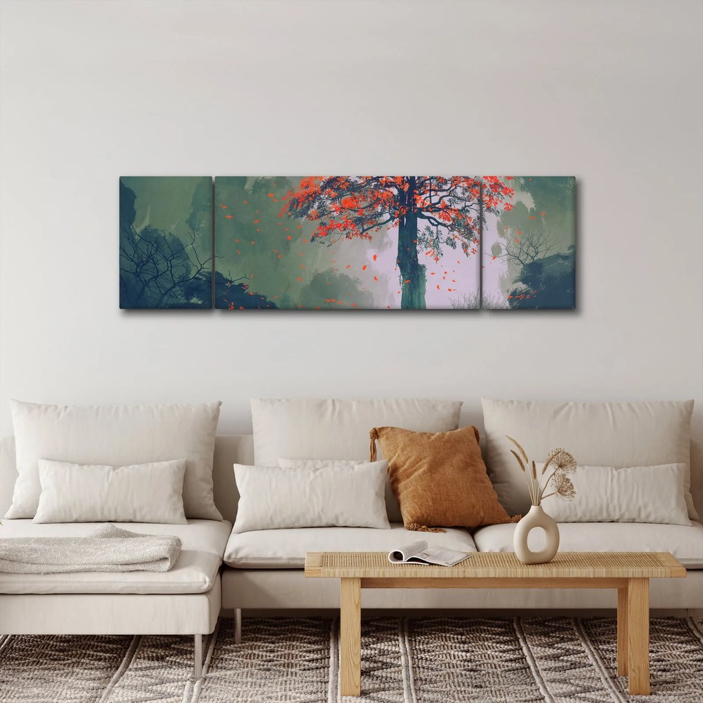 Obraz samotnego czerwonego drzewa (170x50 cm)