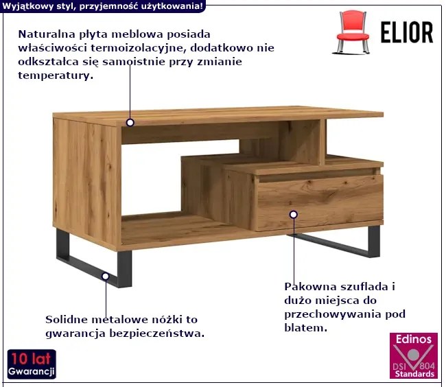 Stolik kawowy z szufladą dąb artisan - Avelis