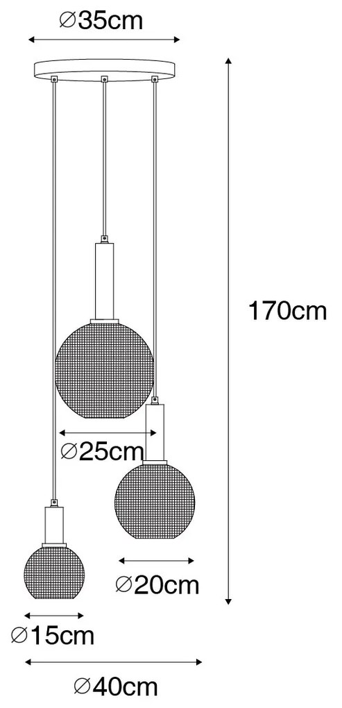 Designerska lampa wisząca czarna z dymionym szkłem 3-punktowa - ChicoDesignerski Oswietlenie wewnetrzne