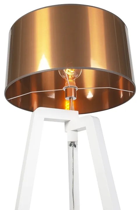 Designerska lampa podłogowa biała z miedzianym kloszem 50 cm - Puros Nowoczesny Oswietlenie wewnetrzne