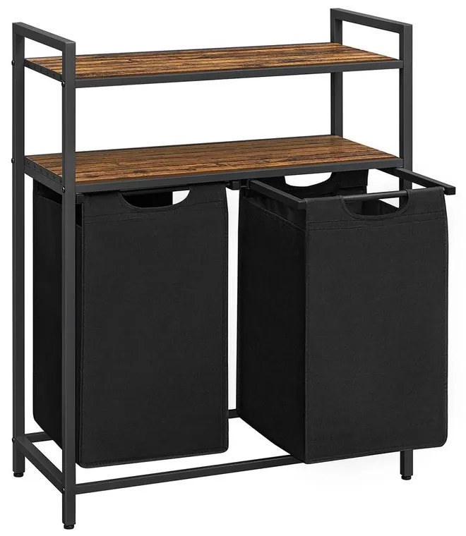 Vasagle Kosz na bieliznę z 2 półkami BERGEN, 2x46l, czarna/brązowa
