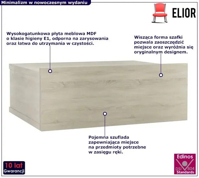 Minimalistyczna wisząca szafka nocna dąb sonoma N1-E87
