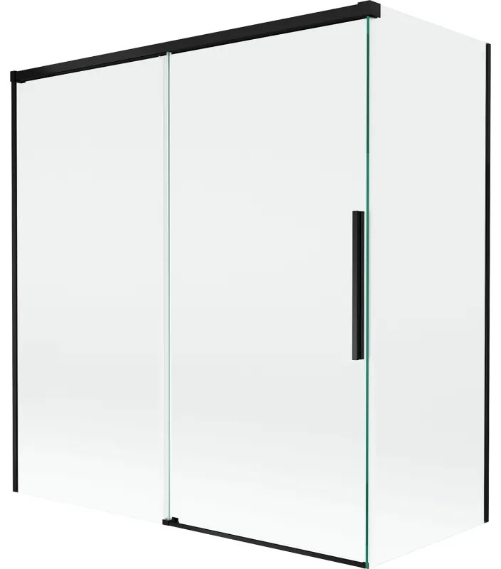 Mexen Rox parawan nawannowy 2-skrzydłowy rozsuwany 150 + 70 x 150 cm, transparent, czarny - 8C9-150-070-70-00