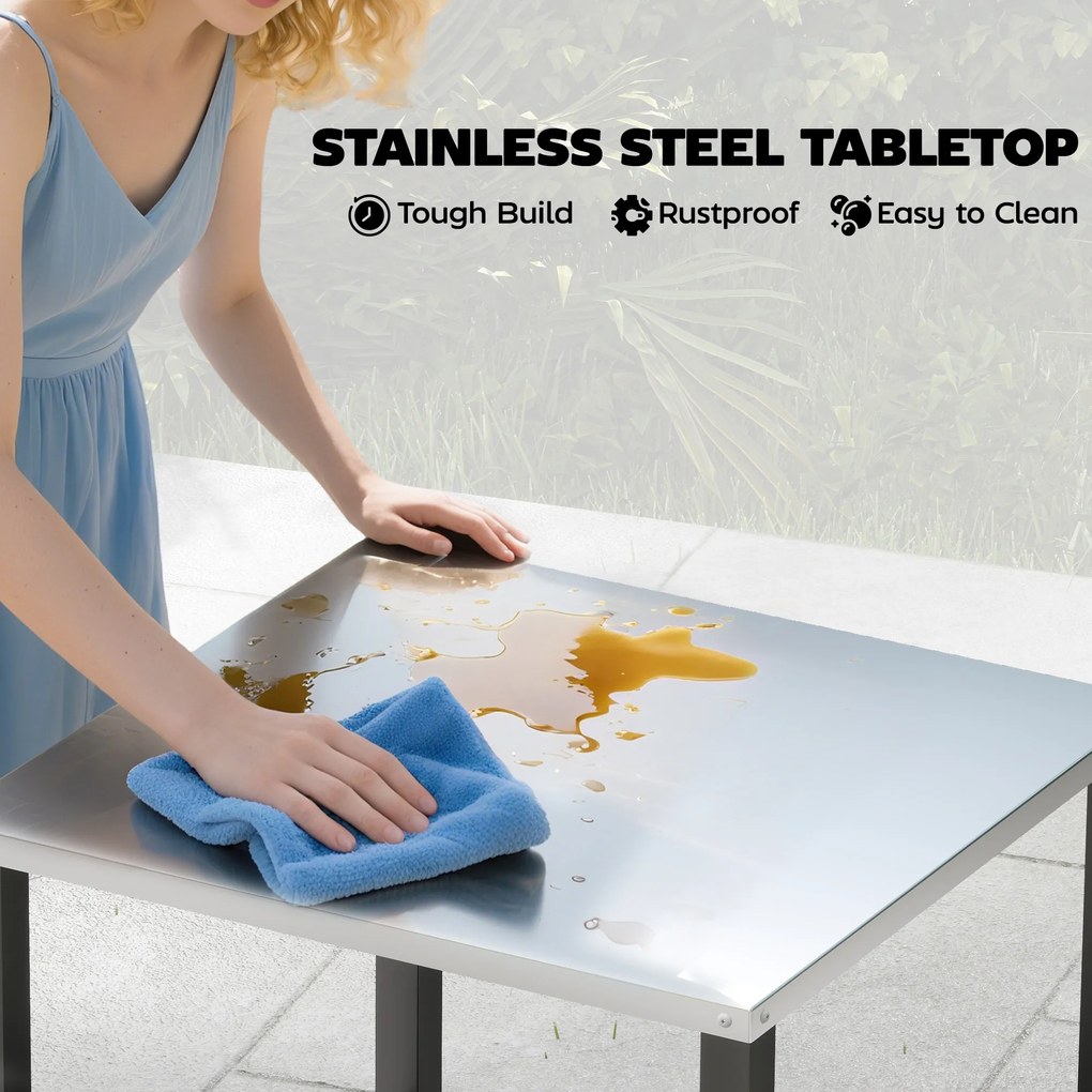 Outsunny Wózek grillowy 3-poziomy stół do grilla ze stalowym blatem mobilny wózek serwisowy 50 x 50 x 90 cm Czarny | Aosom PL