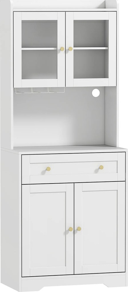 HOMCOM Szafka kuchenna z blatem roboczym, uchwytem na kieliszki do wina, szafka magazynowa do kuchni, jadalni, 170 cm, MDF, szkło, biały | Aosom PL