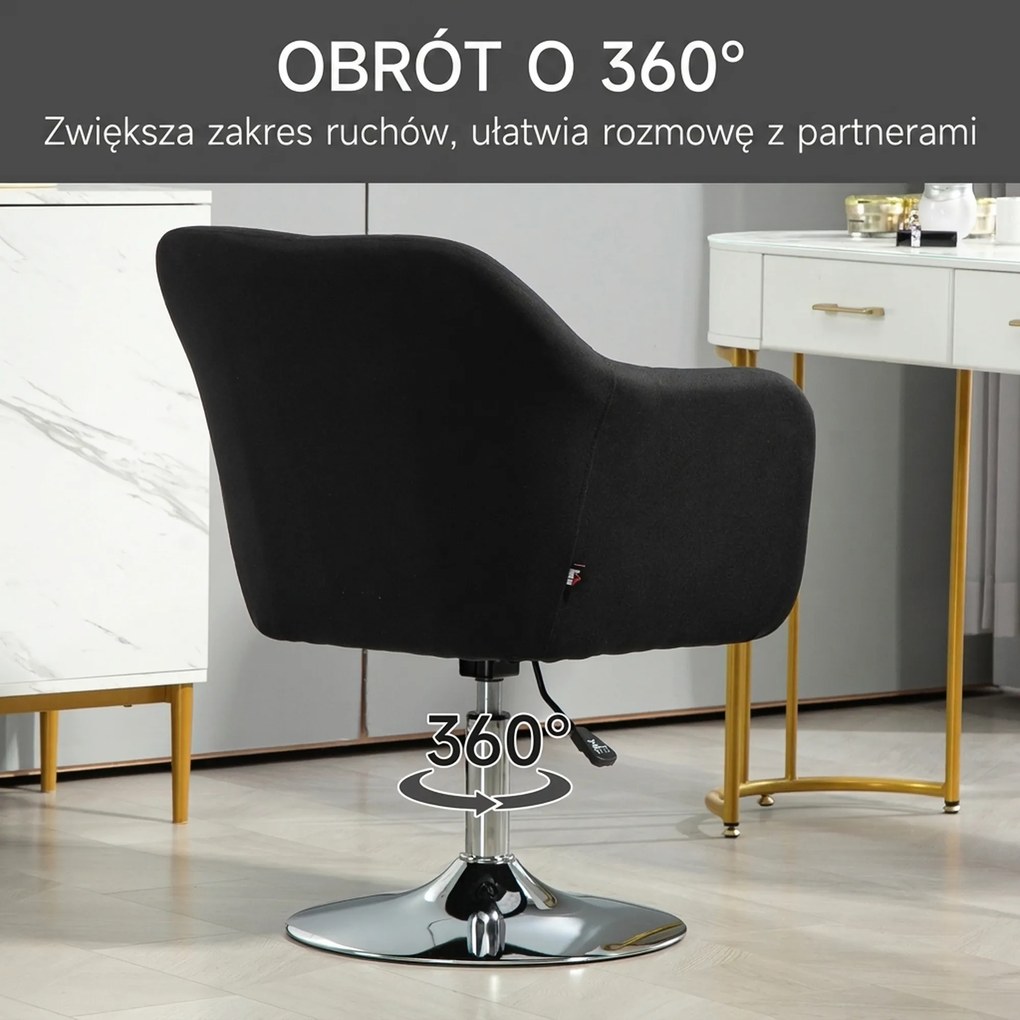 HOMCOM Krzesło obrotowe, regulowany fotel biurowy, lenopodobny poliester, metal, 60 x 60 x 79-91 cm, Szary