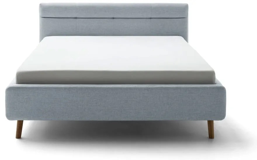 Szaroniebieskie tapicerowane łóżko dwuosobowe ze schowkiem i stelażem 160x200 cm Lotte – Meise Möbel