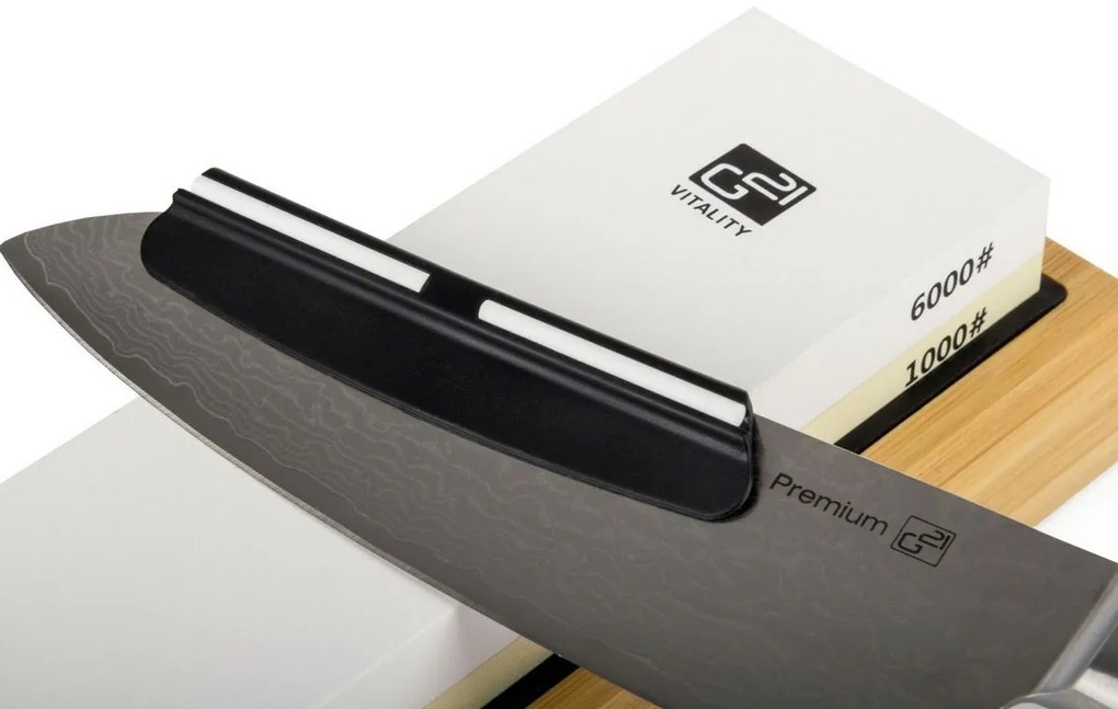 Zestaw noży G21 Damascus Premium w bambusowym bloku, 4 szt. + kamień do ostrzenia