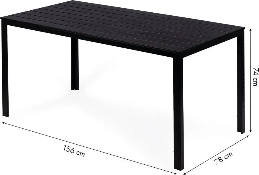 Stół ogrodowy polywood dla 6 osób Sorelia 156x78 cm, czarny