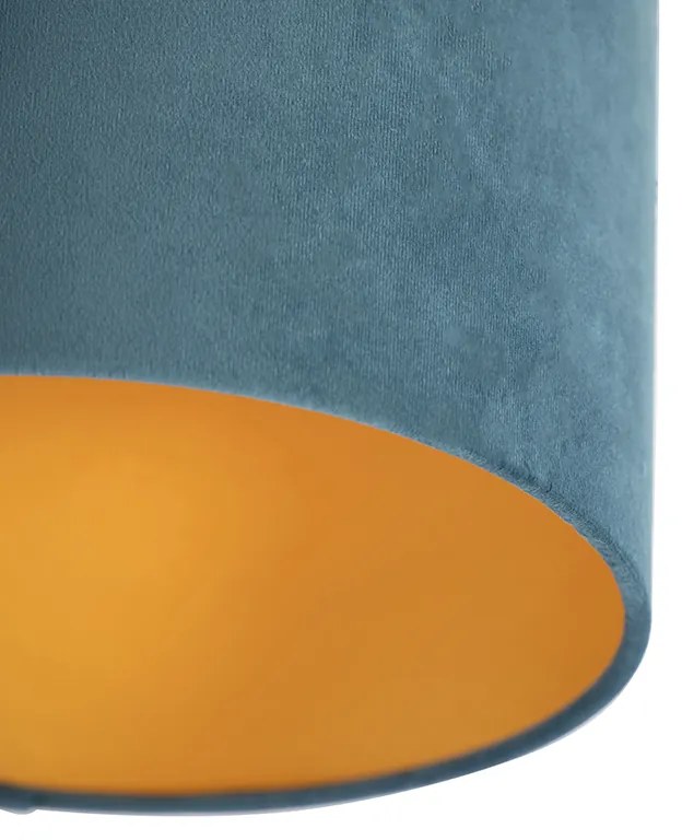 Lampa sufitowa z niebieskim aksamitnym kloszem ze złotem 25 cm - Combi Black klasyczny/Antyczny Oswietlenie wewnetrzne