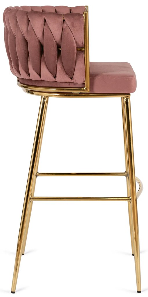 Krzesło Barowe Tapicerowane Plecione Hoker FLORES 2 Różowe Welurowe Nowoczesne Loft