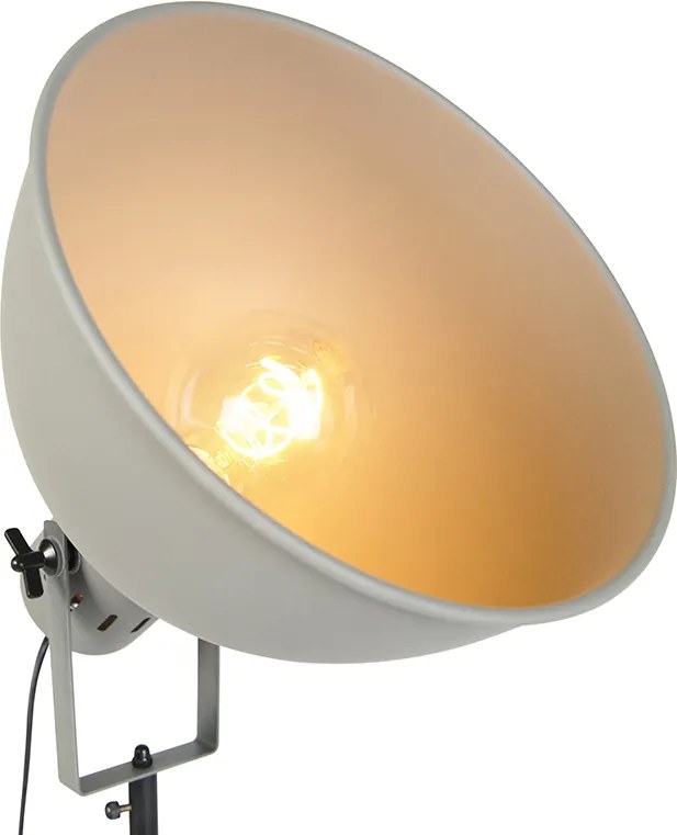 Lampa podłogowa w stylu industrialnym na drewnianym trójnogu z szarym kloszem - Laos