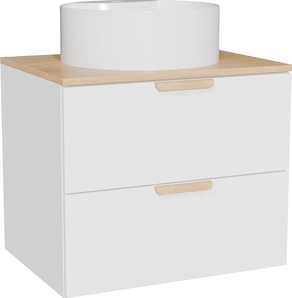 Wisząca szafka łazienkowa z okrągłą umywalką nablatową – Biała – S60 cm – AVORELI