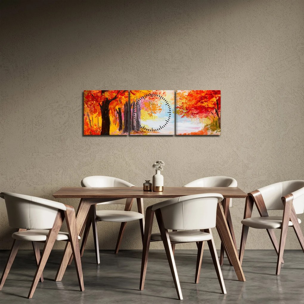 Obraz - Obraz olejny, kolorowa jesień (z zegarem) (90x30 cm)