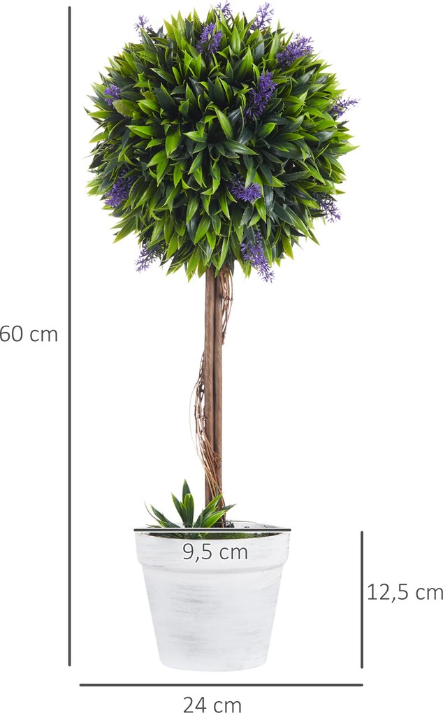 HOMCOM Zestaw 2 Sztucznych Roślin Lawenda 60cm Dekoracyjne Rośliny do Pokoju Zielony | Aosom PL