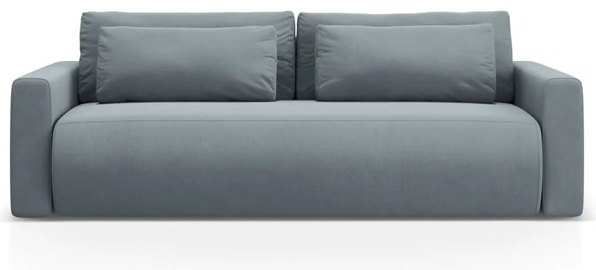 Szaroniebieska aksamitna rozkładana sofa ze schowkiem 238 cm Belfast – Cosmopolitan Design