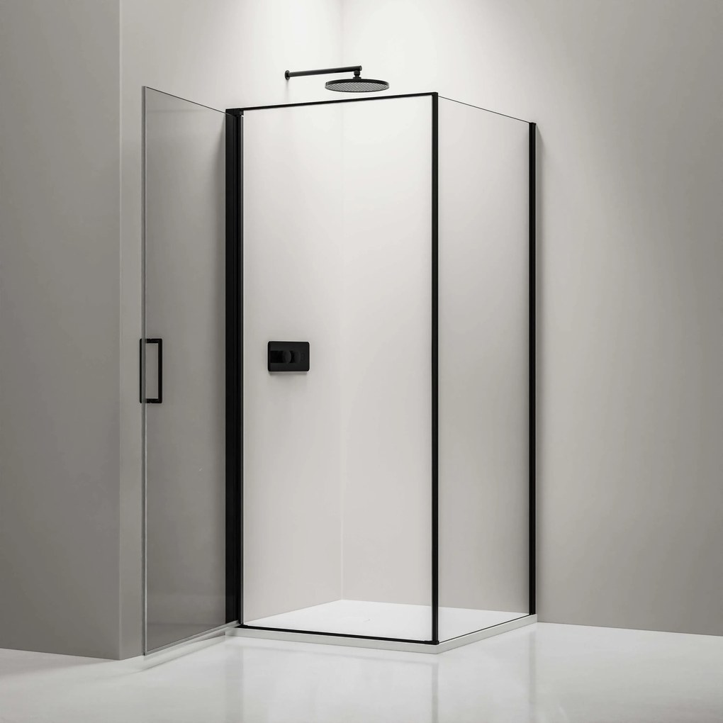 Ścianka prysznicowa narożna EX416SSzkło Nano Real - 6 mm - Profil aluminiowy - Czarny mat - 100 x 100 x 195 cm