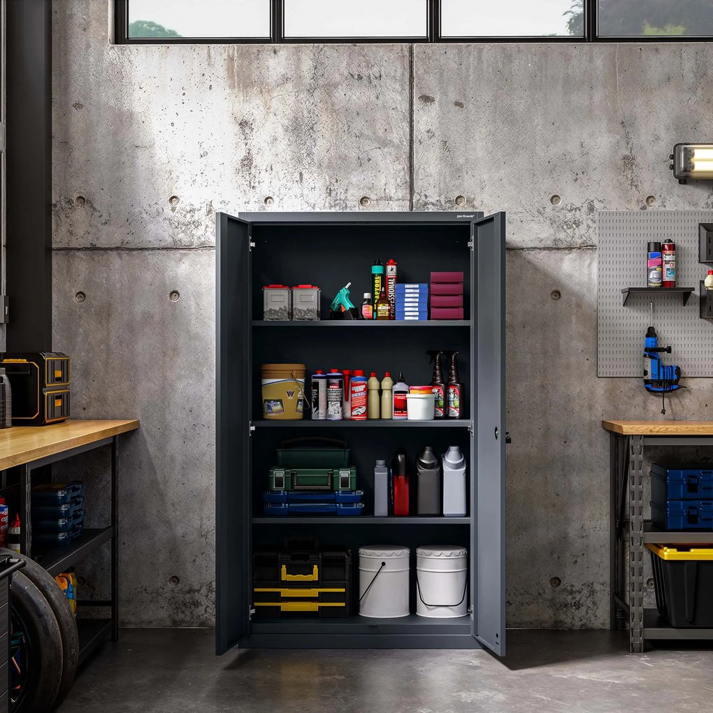 Szafa modułowa metalowa wielofunkcyjna na cokole antracytowa MEGAN 1600 x 900 x 400 mm