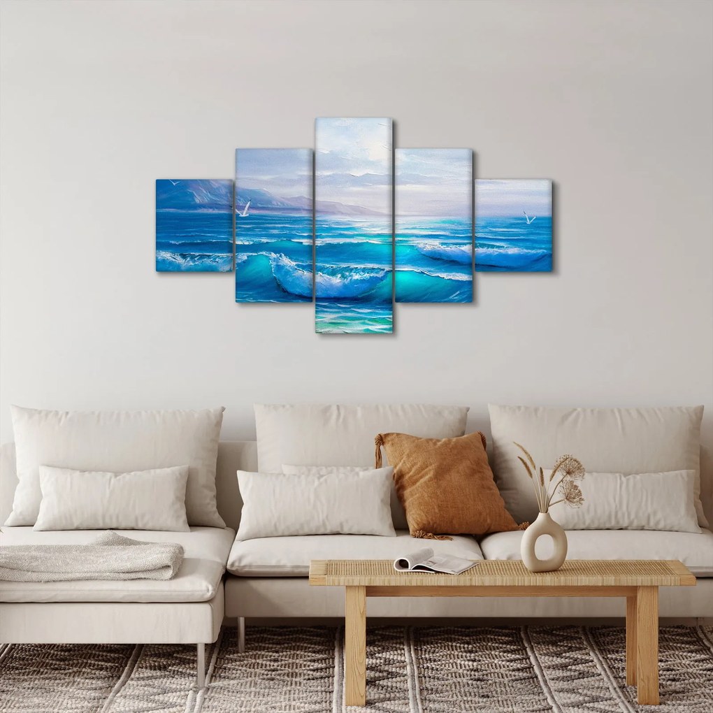 Obraz - Obraz olejny przedstawiający morze z mewami (125x70 cm)