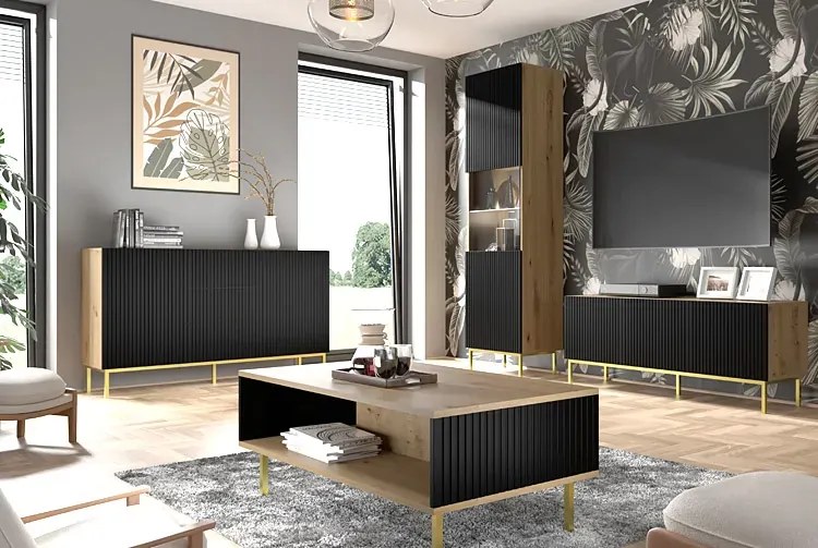 Komoda z lamelami na złotej ramie artisan + czarny S2-W17