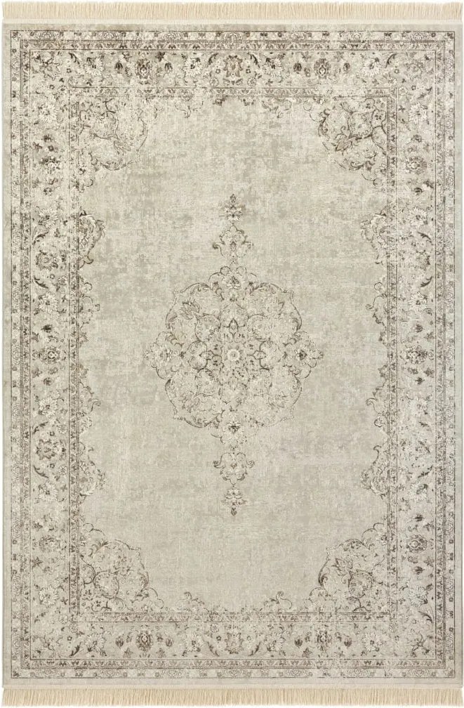 Dywan elegancki Naveh orientalny z frędzlami Medalion Kremowo-Beżowy 160 cm x 230 cm