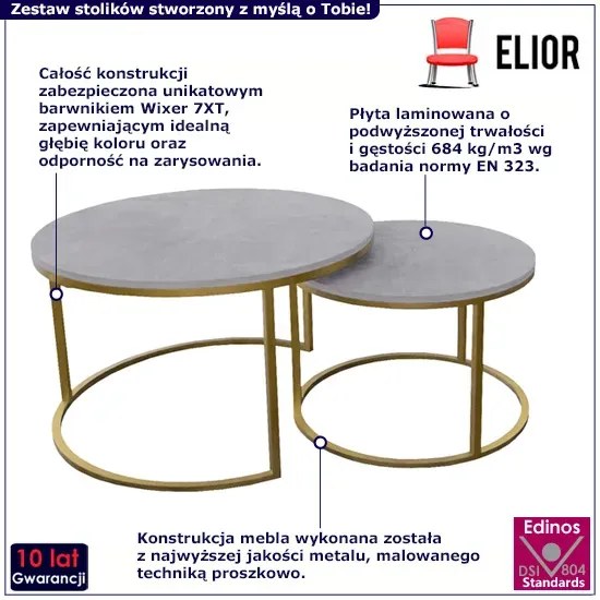 Zestaw dwóch stolików w stylu glamur szary + złoty - Satell 4X