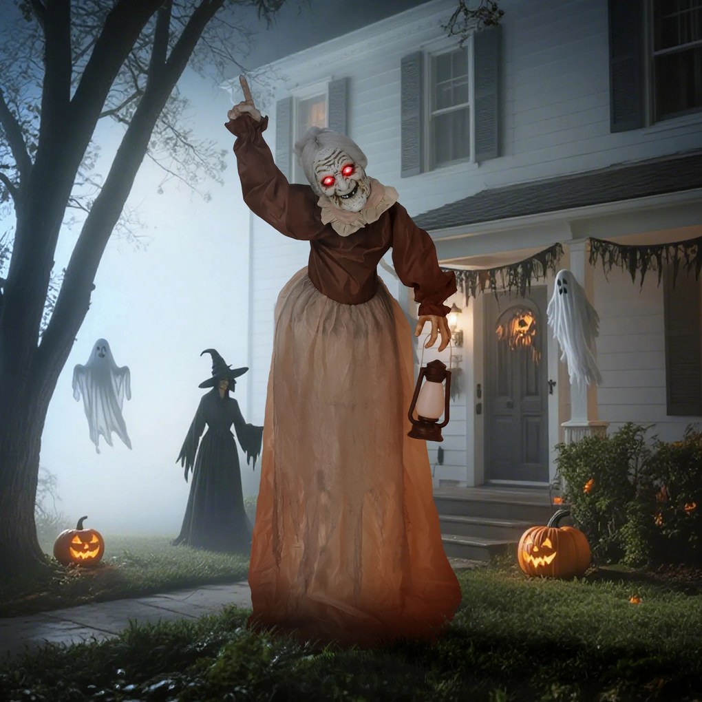 Outsunny 150 cm Dekoracja Halloween Wiedźma z diodami LED, funkcją dźwiękową i regulowanymi ramionami, głową