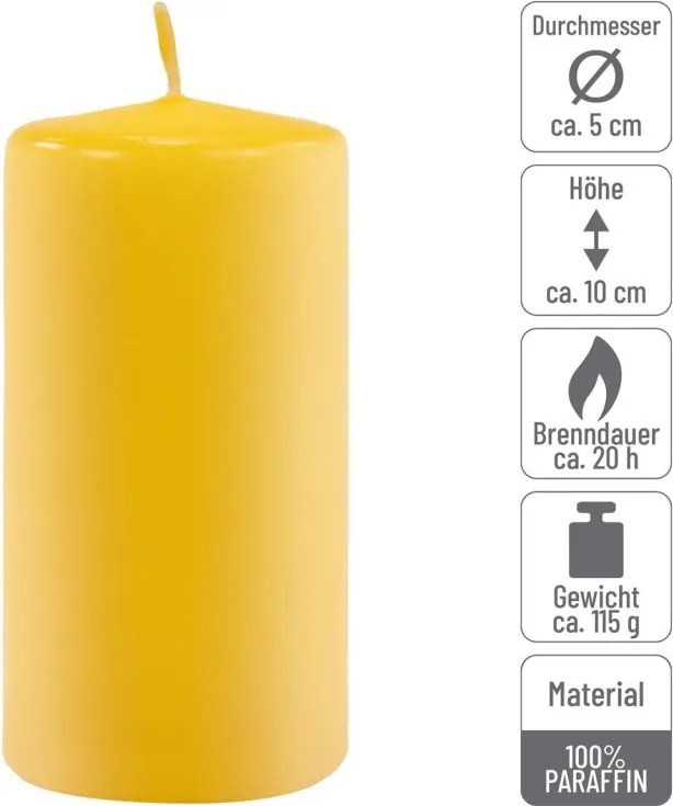 Zestaw świec filarowych, 10 cm, Ø 5 cm, żółte, 8 szt.