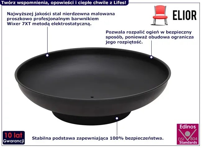 Okrągłe czarne palenisko ogrodowe - Elize