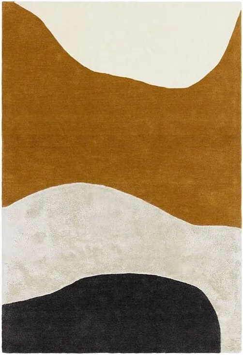 Dywan geometryczny z wełny, wiskozy i nylonu - 160x230cm - czarny, kremowy, ochra - Matrix Signature