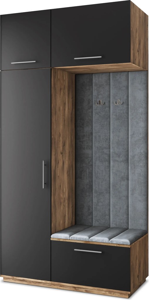 Masseno Garderoba REMA 120/240/60 cm Nowoczesna Szafa do Przedpokoju Dąb lefkas, MONOLITH 85 (Szary)