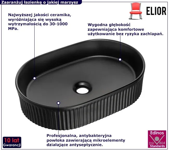 Czarna owalna ceramiczna umywalka N8-L70