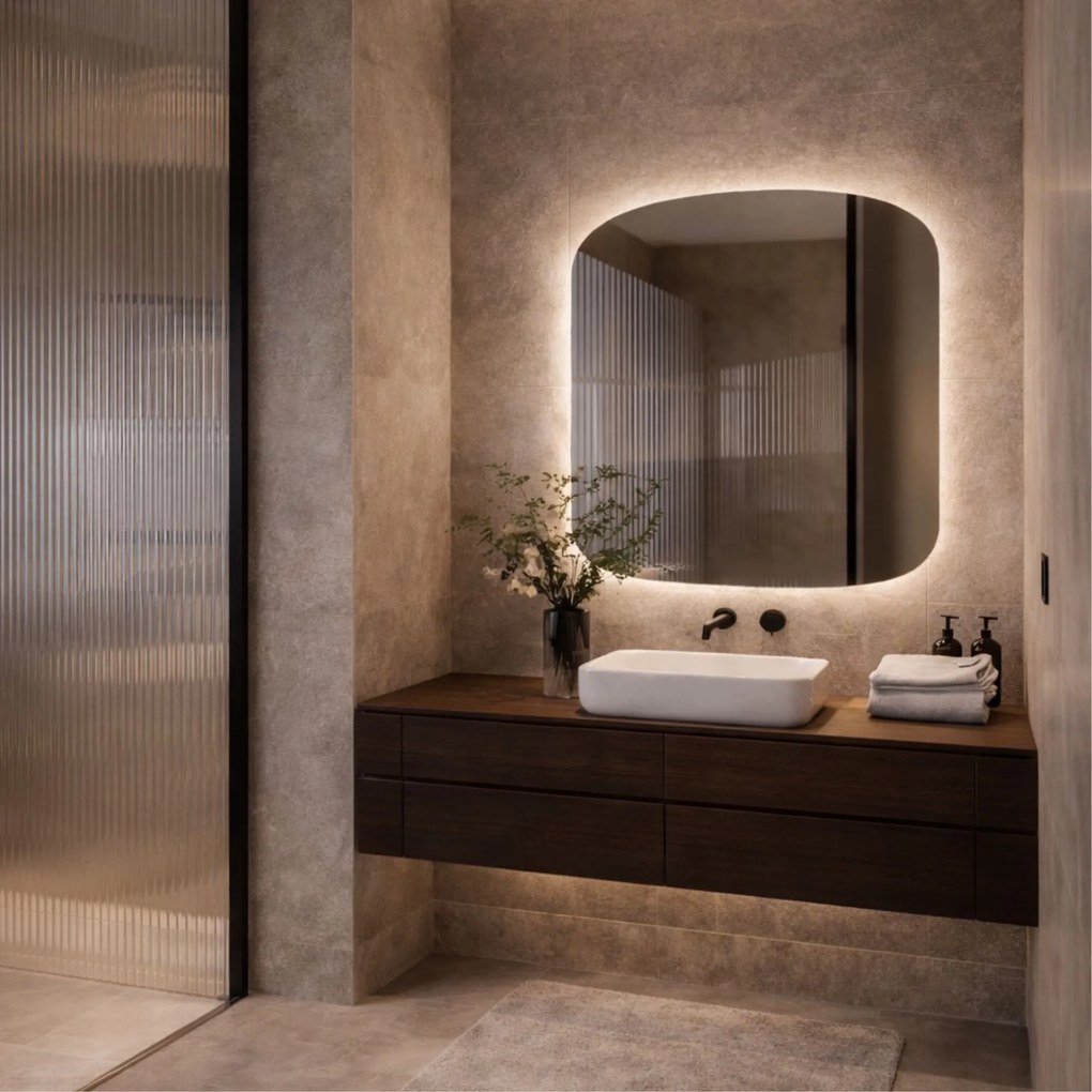 Lustro kwadratowe oszlifowane z podświetleniem ROUND Silk LED | Różne rozmiary | Różne kolory : Kolor tafli szkła - Srebrny, Rozmiar - 60 x 60 cm