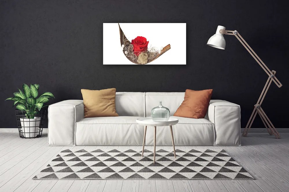 Obraz canvas Czerwona Róża w Kroplach Rosy