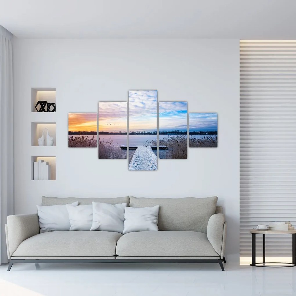 Obraz - Zamarznięte jezioro, Ełk, Mazury, Polska (125x70 cm)