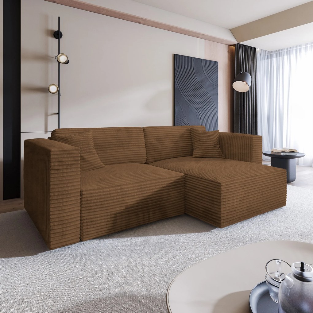 Masseno Narożnik NERIO z funkcją spania i pojemnikiem na pościel Narozniki L, Rozkładana sofa - Miedziany, TILIA 56