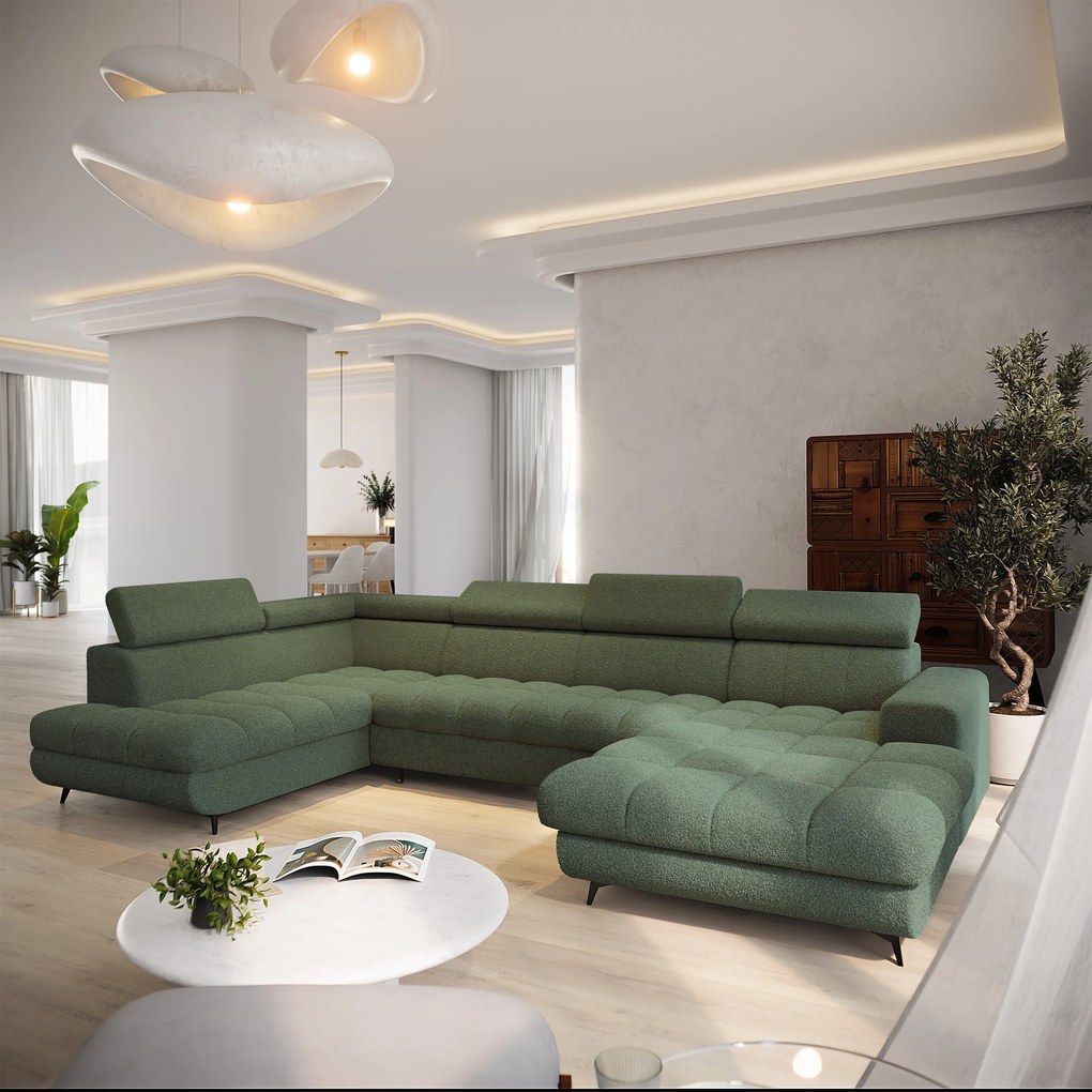 Masseno Narożnik CORENO z funkcją spania i pojemnikiem na pościel Narozniki U, Rozkładana sofa - Zielony, QUELLE 37