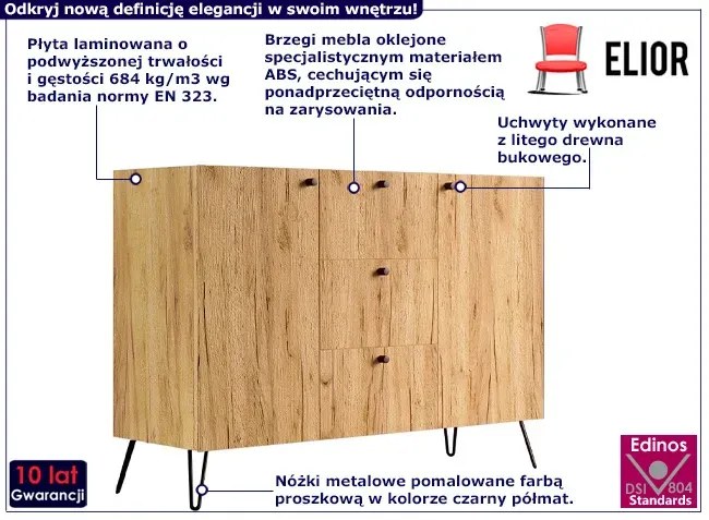 Industrialna komoda na nóżkach dąb craft - Zorina 3X