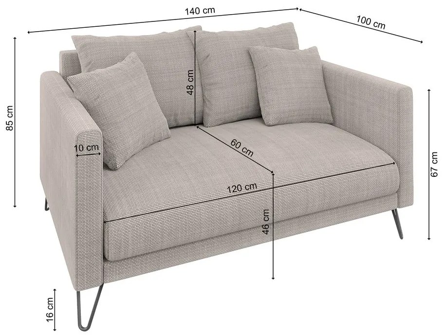 Jasnobrązowa sofa z tkaniny szenilowej 140 cm Freya – Ropez
