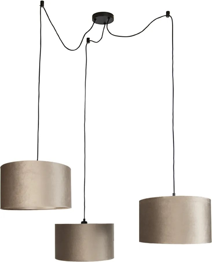 Lampa wisząca czarna z abażurem taupe 35 cm 3-punktowa - Cava