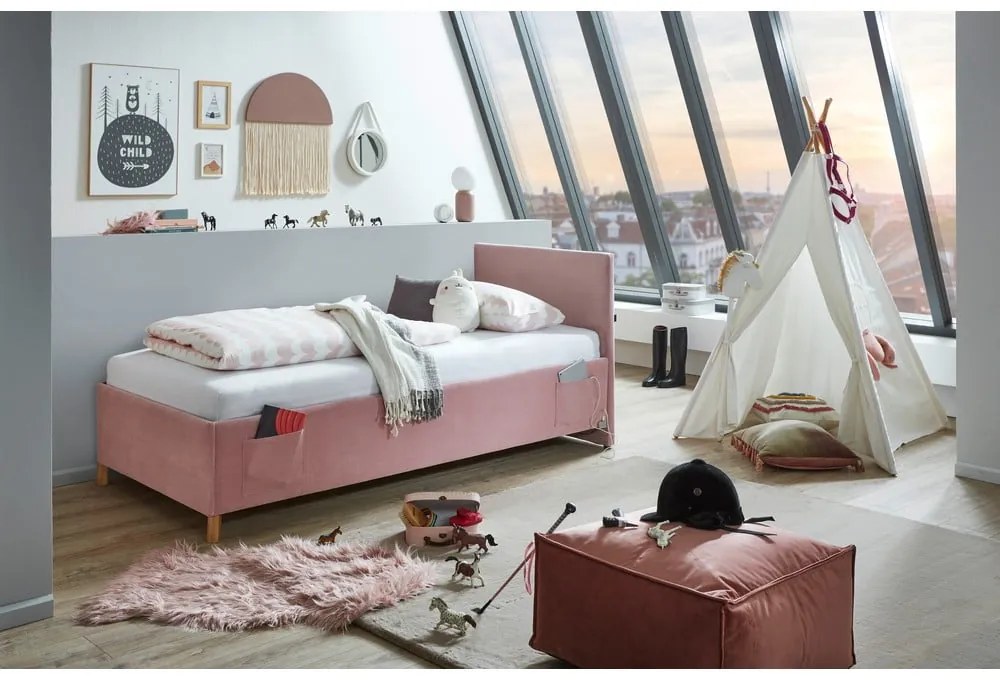 Różowe tapicerowane łóżko dziecięce ze schowkiem ze stelażem 120x200 cm Cool – Meise Möbel